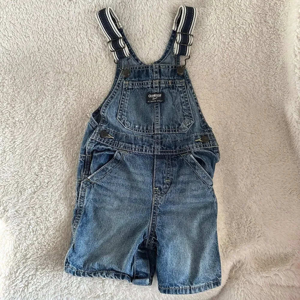 OshKosh B'gosh Vestbak Overall Shortalls Selvedge Stripe Baby Toddler Size 24M
